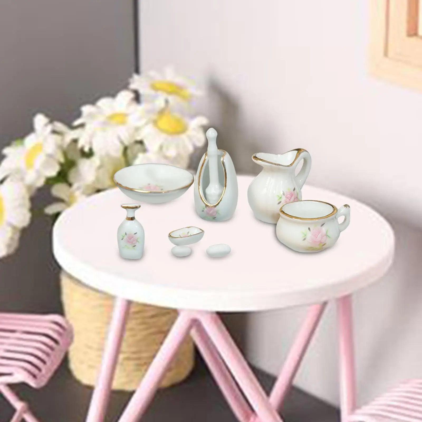 

1/12 Dollhouse Furniture Accessories Decoration Ceramic Toilet Brush Playset DIY Scene Restroom Crafts Miniature Vintage Style