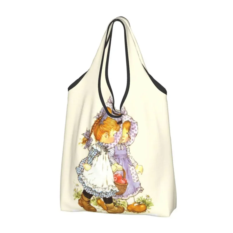 Custom Cartoon Sarah Kay Shopping Women Portable Large Capacity Groceries Girl Tote Shopper Bags