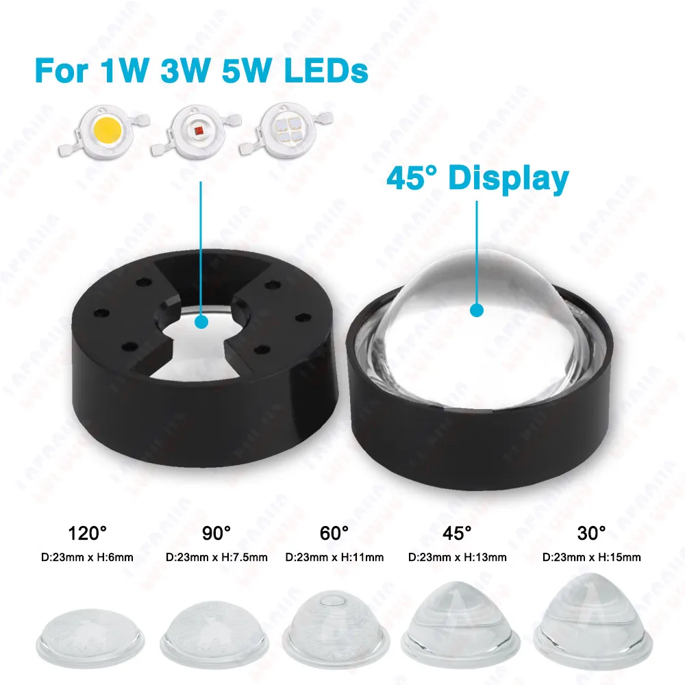 Multi-Angle IR UV LED Glass Lens Reflector with Holder for High-Power Lamp Light Beads