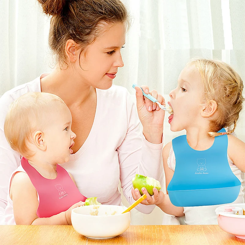 Baby Bibs Silicone Waterproof Lunch Bibs Boys Girls Infants Cartoon Pattern Bibs Burp Cloths For Children Self Feeding Care