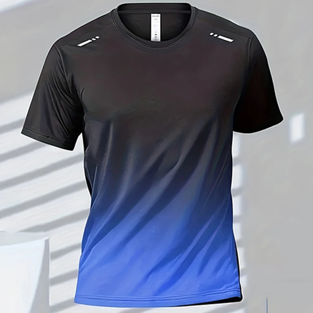 T-shirt sportiva da uomo a maniche corte, ad asciugatura rapida, con effetto sfumato, per allenamento all'aperto, basket, corsa, abbigliamento uomo - immagine 2