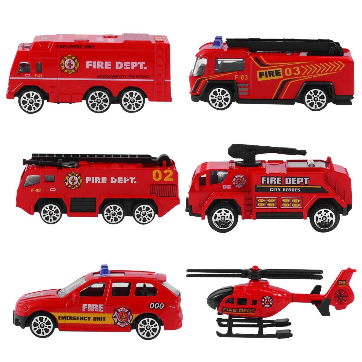 6pcs Inertia Control Toys Die-cast Car Models Simulation Fire Engine Fun Festival Gift for Kids Children (Random Style)