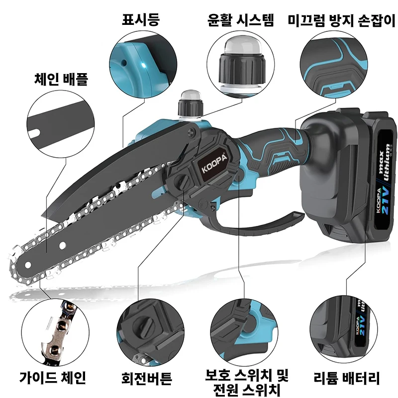 Koopa 마키다 18V 배터리에 적합한 휴대용 6인치 브러시리스 충전식 체인톱, 공구 없이 자동으로 주유기를 당기는 휴대용 체인톱