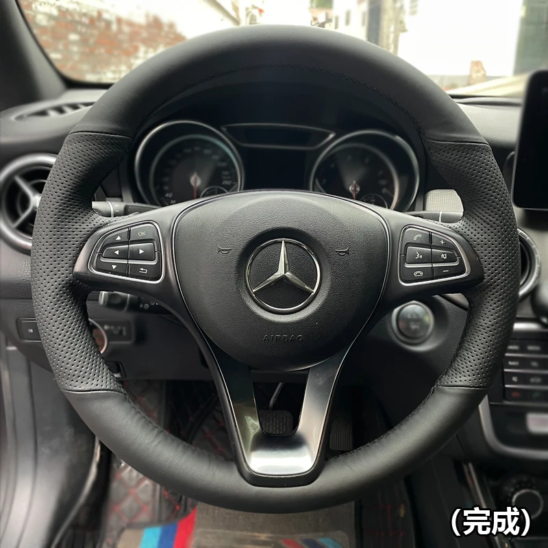 

DIY Hand Stitched black Genuine Leather Car Steering Wheel Cover For Mercedes Benz C200L E63 E300 E320 GLK GLC260 Auto Parts