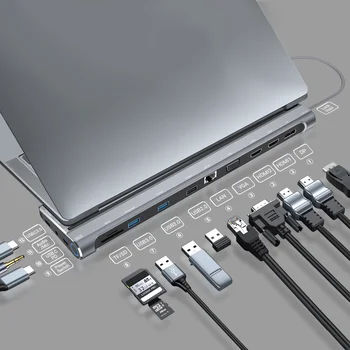 MagBac USB C 도킹 스테이션, 썬더볼트 4/3 레노버 델 HP 노트북용 전원 공급 도크, 2x HDMI DP VGA 이더넷 SD TF PD 100W