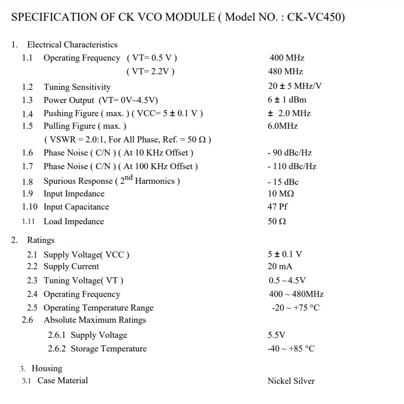 VC450 400-480MHz VCO Voltage Controlled Oscillator Low Frequency 7 * 9 * 2 UHF Signal Blocker