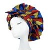 New African Ankara Pattern Satin Linned Bonnet Women Long Ribbon Headwrap Double Layer Headscarf Big Size Adult Hair Cover 2