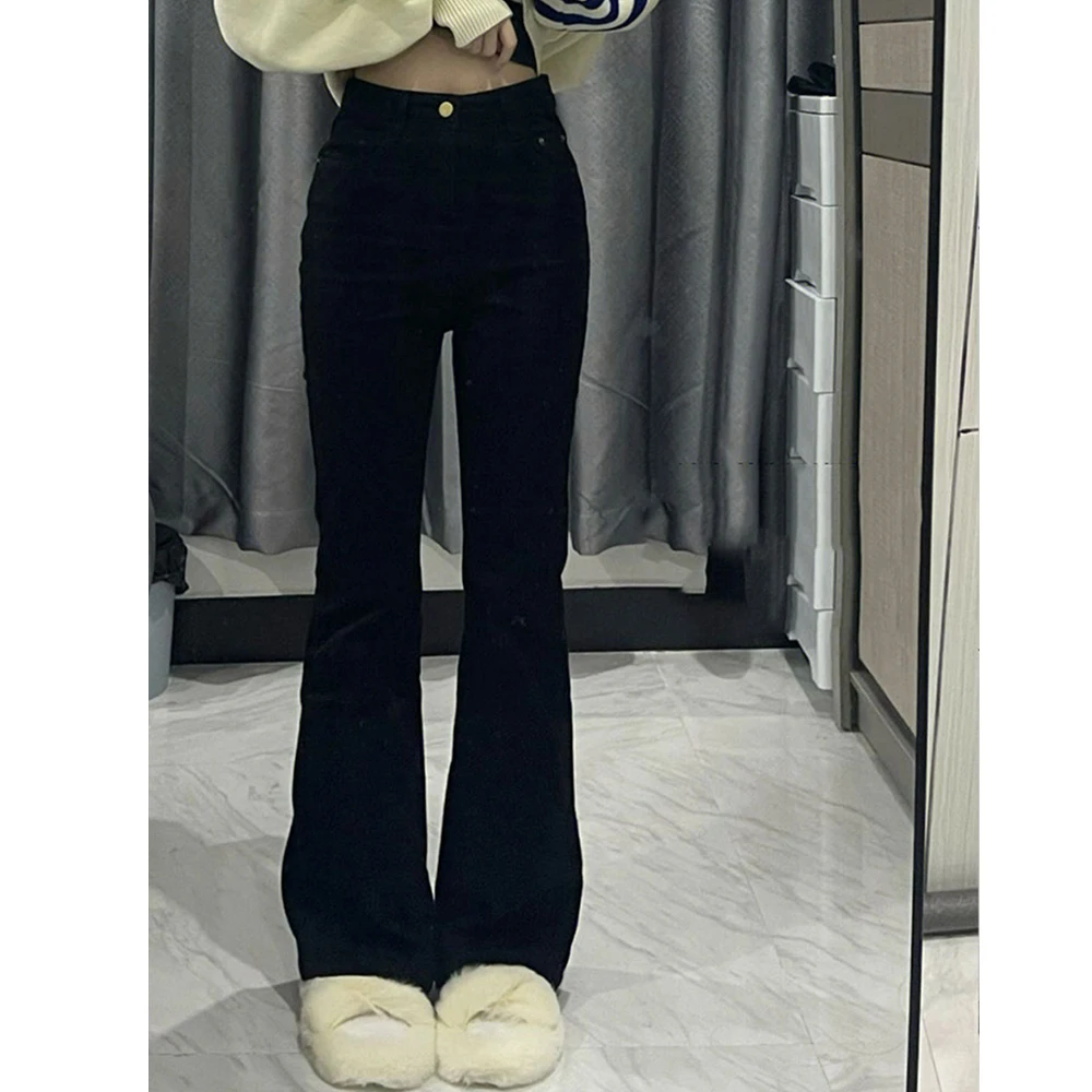 여성용 블랙 플레어 청바지, 빈티지 Y2K 데님 바지, 하이웨이스트 슬림핏, 스트레치 키 크고 얇은 캐주얼 솔리드 레이디 바지