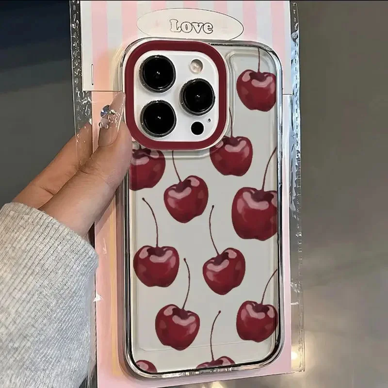 Burgundy Cherry Bow Cartoon Transparent Full Body TPU Phone Case
