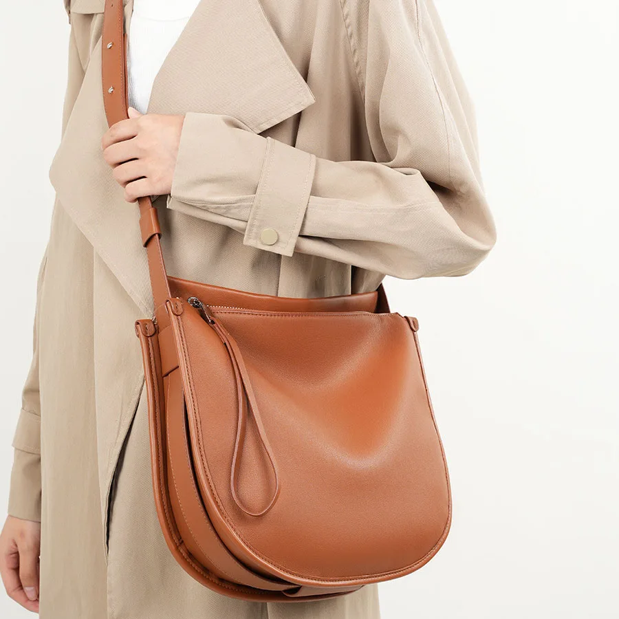 Lazy Style Big Bag cowhide leather bag luxury handbags Casual Large Capacity Shoulder Crossbody Bag Solid Color Women's Bag