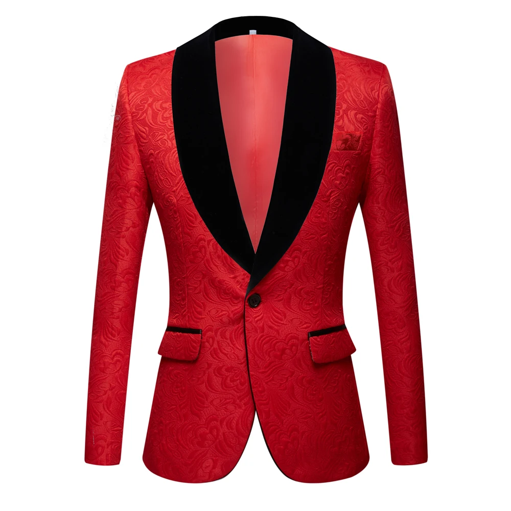 

Fashion Red pink black white blue Men's Patterned Suit Slim Fit Groomsmen Tuxedos Blazers For Wedding shawl collar suit Jacket
