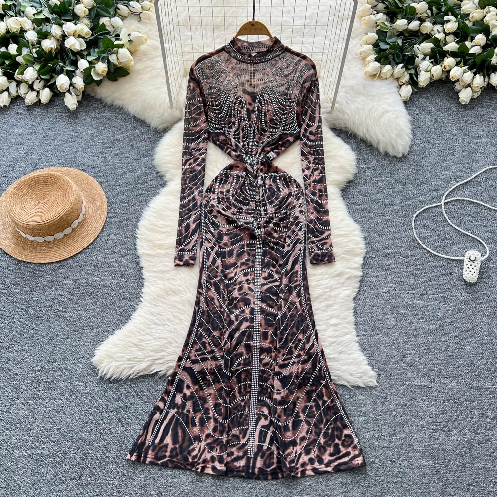 Chic Elegant rhinestone long sleeve O-Neck Dress Vacation Party Dress Women  Summer Vestidos ceremony dresses - AliExpress 200000345