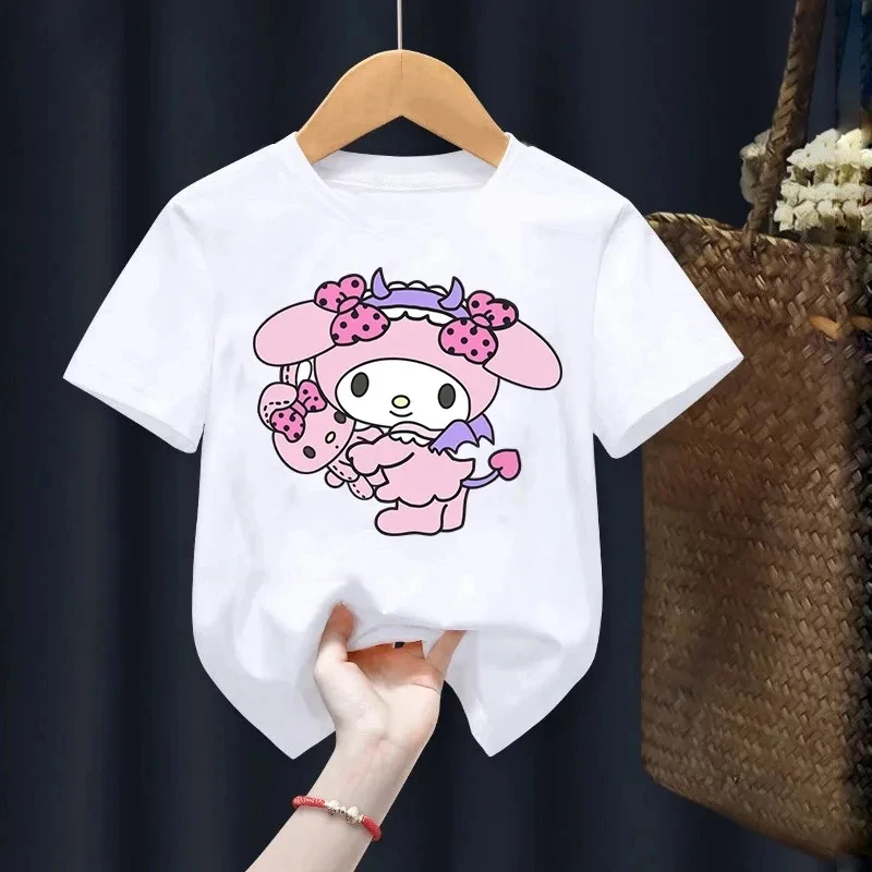 Kawaii Y2k 소녀용 마이 멜로디 티셔츠, 대형 하라주쿠 티, 어린이 티셔츠, 가족 매칭 의상
