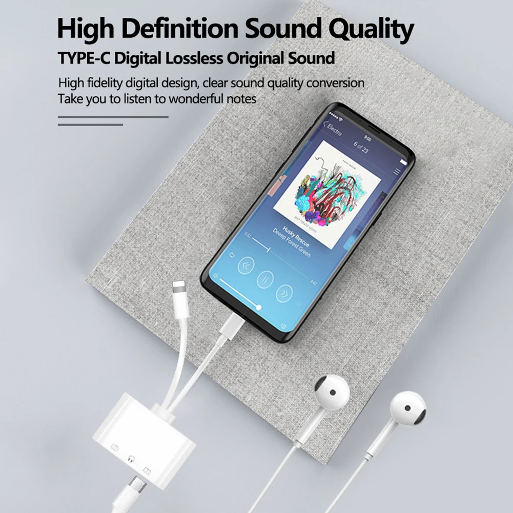 Lightning/Type C to USB 3.0 /3.5mm/Type C OTG Adapter 3.5mm Audio Jack Splitter for iPhone14/13/12/iPad Charging