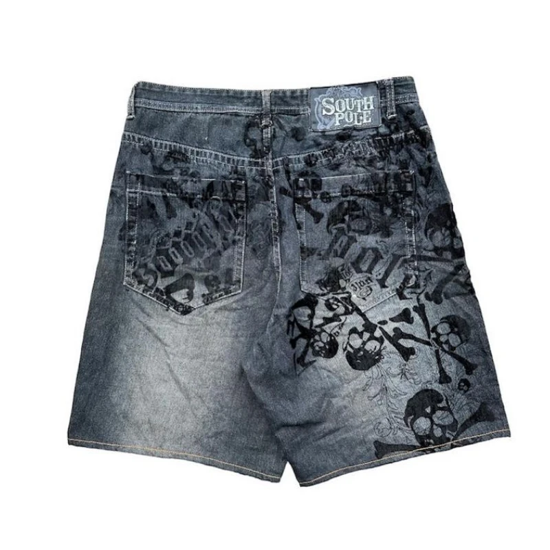 Skull Personalized Print Gothic Punk Men Denim Shorts Summer