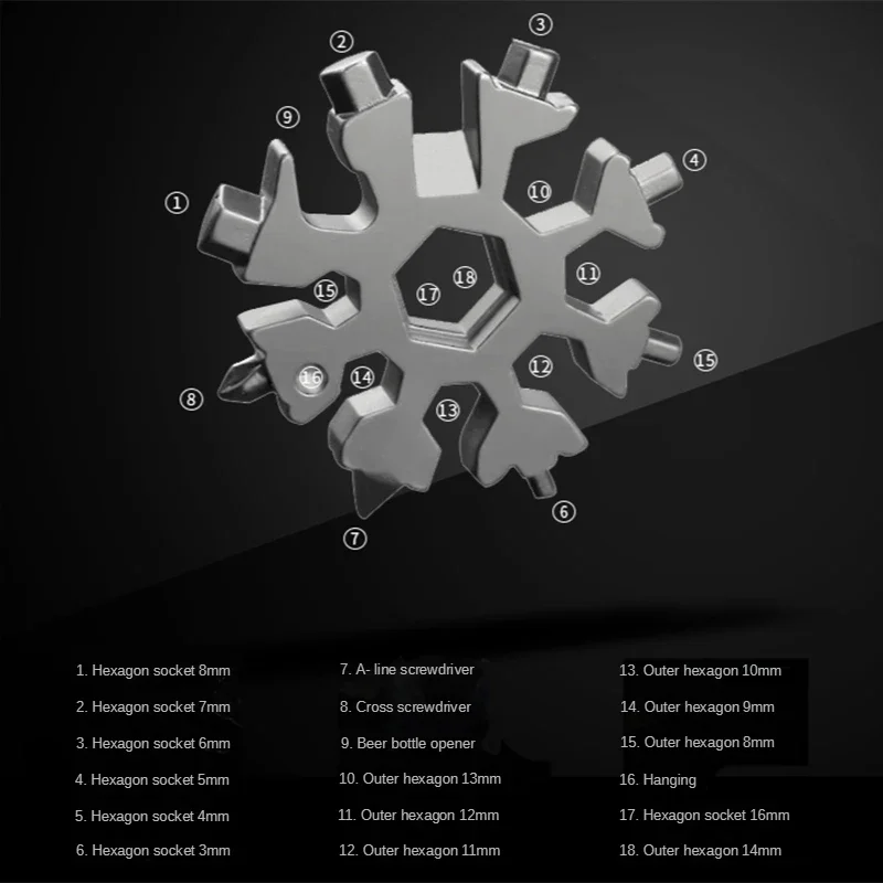 Snow Wrench Tool Spanner Hex Wrench Multifunction Camping Outdoor Survive Tools Bottle Opener Screwdriver multi function tool keychain tool 18 In 1
