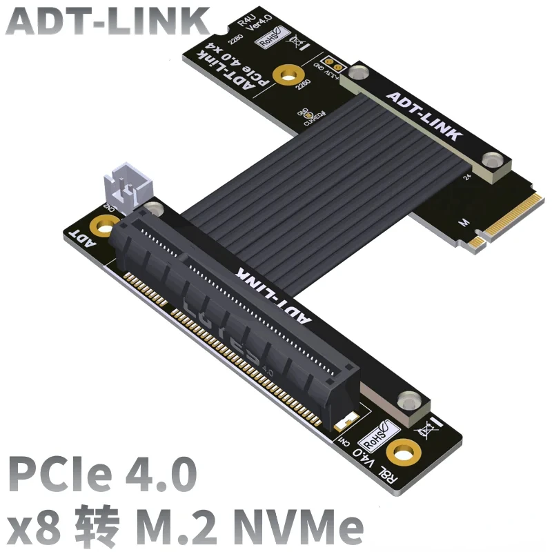 Adt M.2 Nvme para Pci-e x8 Jumper Adaptador Extensor Feminino para Placa de Vídeo Lan Raid Ssd m2 Nvme M-key para Pcie x8 Cabo de Extensão 4.0 - Imagem 2