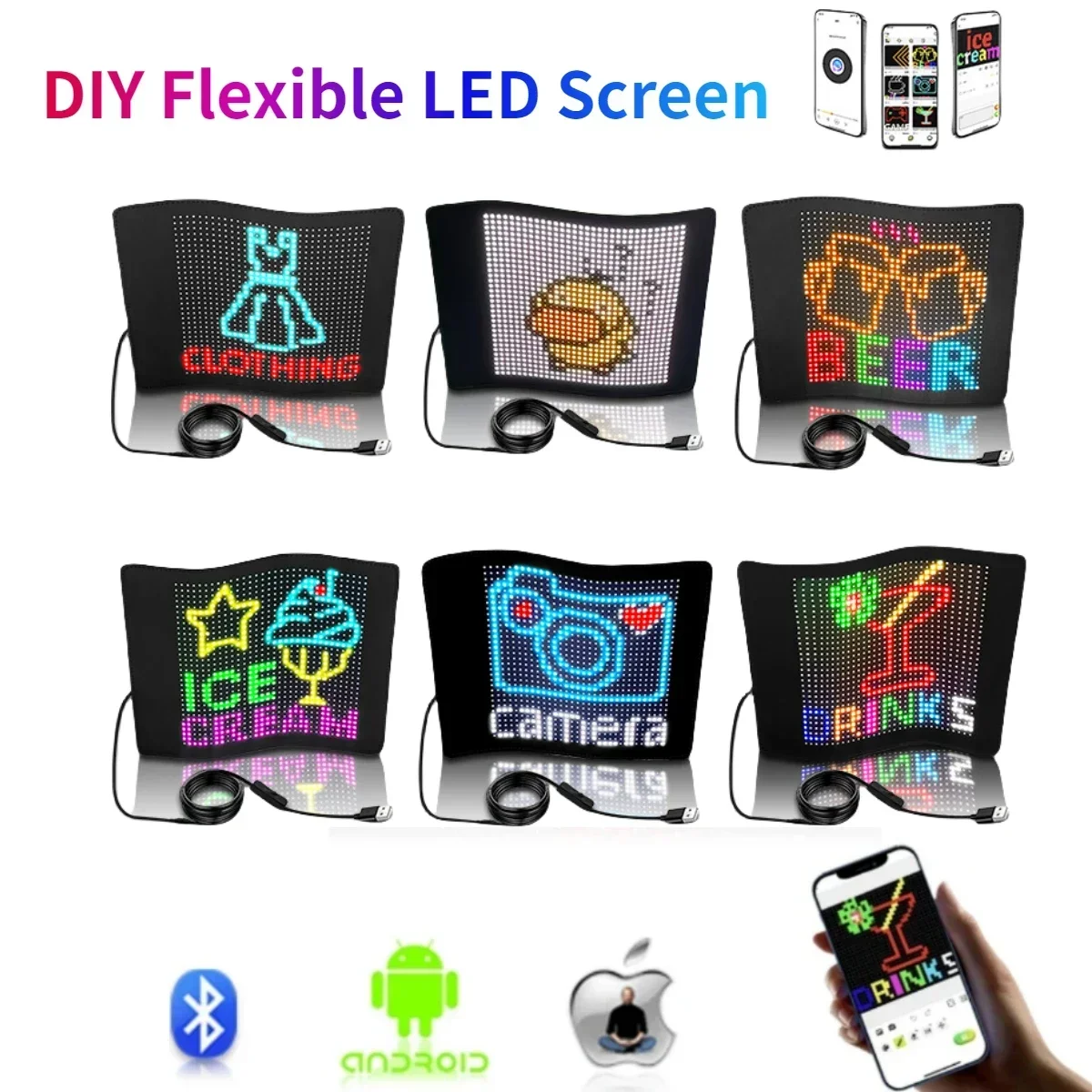 DIY LED Screen Sign Flexible Led Panel RGB Scrolling Message Display Board Advertising Foldable App Soft Car Rear Window Display