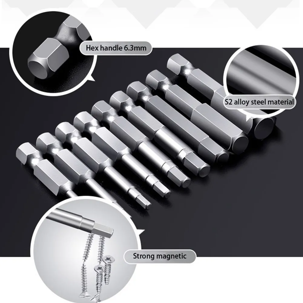 10Pcs 1/4 Hex Shank Magnetic Head Screw Driver 50mm Bits H1.5-H12 Nut Driver Set Power Drill Adapter