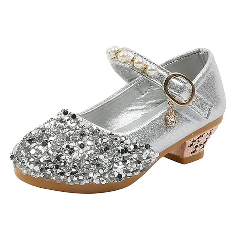 Kids Princess  Shoes For Girls Sequin Glitter Children High Heel Girls Perform Shoes Party Wedding Single Shoes CSH1264 Sandal for girl