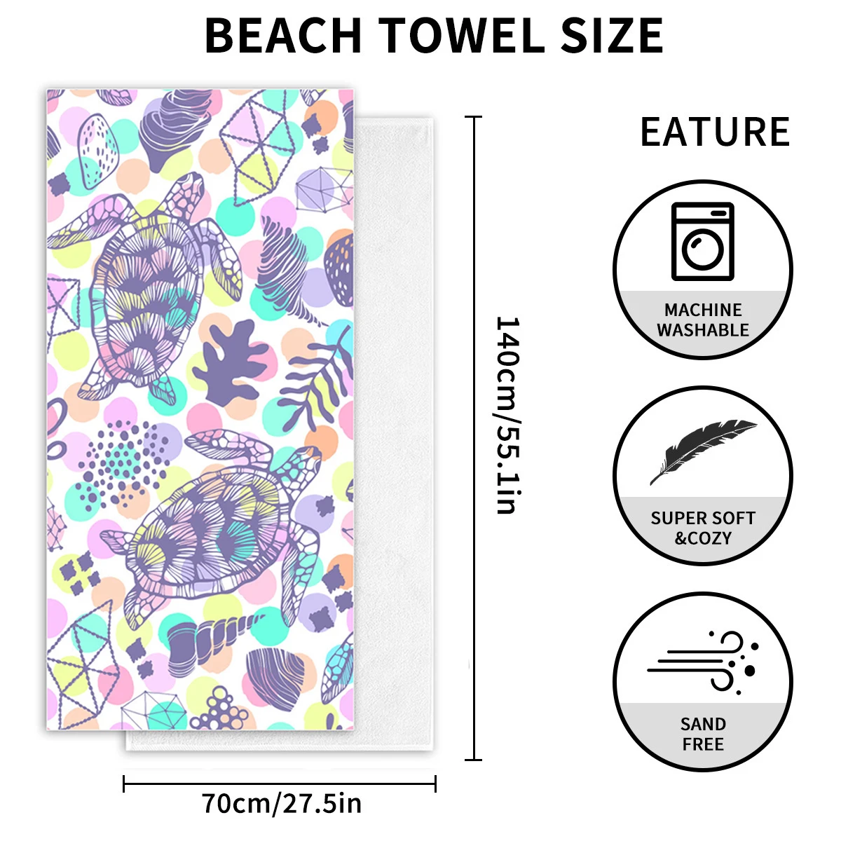 Purple Turtle Pattern Microfiber Soft,Absorbent, Quick-drying Beach Towel for Swimming, Camping and Bathing