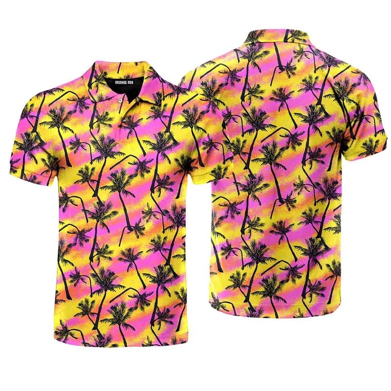 Tropical Style Colorful Palm Trees 3D Print Polo Shirts For Men Stripe Gradient Vacation Golf Shirts Plant Graphic Comfortable 11 S12c9d1e19e394063b1f7382f9d60bc4fB