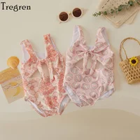 Tregren Toddler Baby Girls Swimwear Summer Sleeveless Floral/Shell Print Hollow Bathing Suit Swimming Pool Hot Spring Swimsuit 1