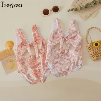 Tregren Toddler neonate costumi da bagno estate senza maniche stampa floreale/conchiglia costume da bagno vuoto piscina Hot Spring costume da bagno 1
