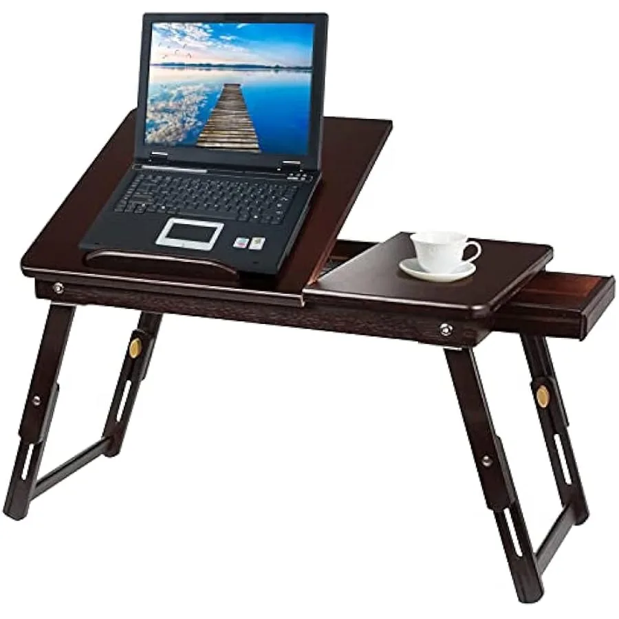Adjustable Laptop Bed Tray Table with Drawer