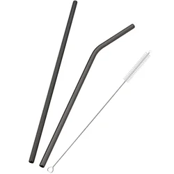 Elegant Gold Stainless Steel Reusable Straw Set with Cleaning Brush - Perfect for Cocktails, Beverages, Parties, and Weddings (Black)