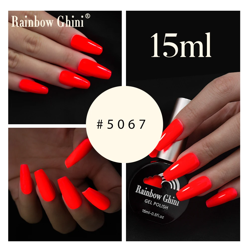 Nail Polish RG Neon UV LED Gel Nail Polish 15ml Semi-Permanent Hybrid Nail Varnish Art Manicure Fluorescent Color Salon Top Coat Gel Polish