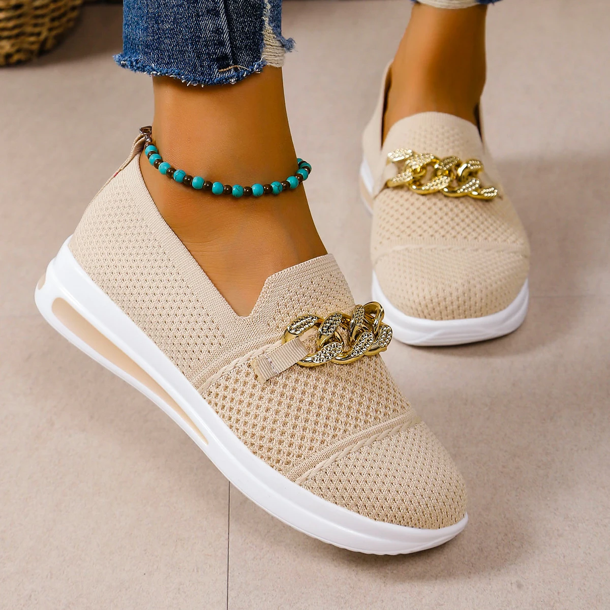 2024 Women's Autumn Simple Solid Color Comfortable Non-slip Loafers Outdoor Shallow One-leg Mesh Breathable Vulcanized 36-43