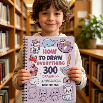 Come disegnare qualsiasi cosa per gli appassionati di pittura, 300 graziosi disegni semplici passo dopo passo di cose adorabili, animali, cibo, regali