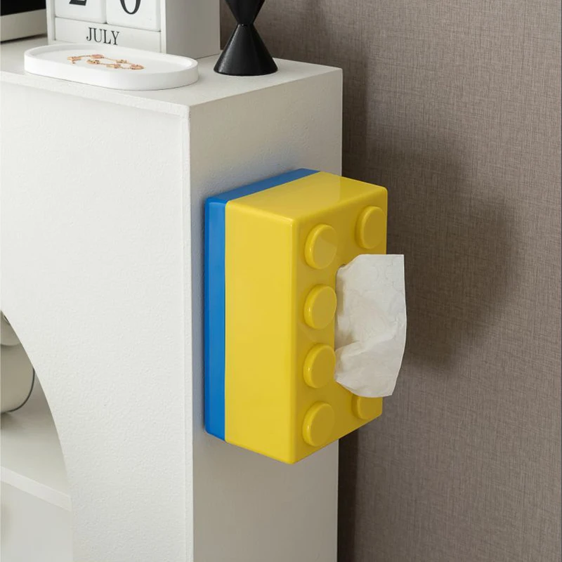 Double Color Building Block Tissue Box with Spring Paper Towel Holder Bathroom Wall-mounted Paper Holder Desktop Paper Organizer 6