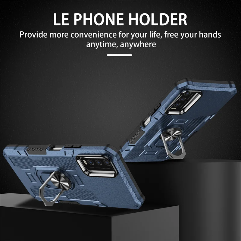 Shockproof Armor Phone Case with Magnetic Holder Ring and Enhanced Protection
