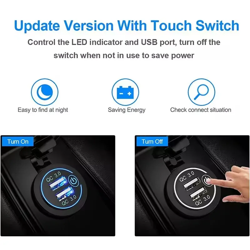Waterproof Dual USB Car Charger with Touch Switch