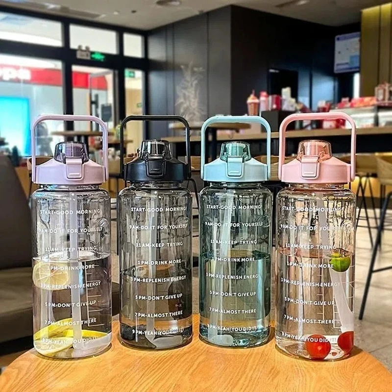Water Bottle 2L Straw Water Bottle Large Capacity Sport Plastic Water Cup Portable Drink Bottle with Time Marker Sports Fitness Drinkware with water bottle,sports water bottle,sports bottle,plastic water bottle,plastic cup
