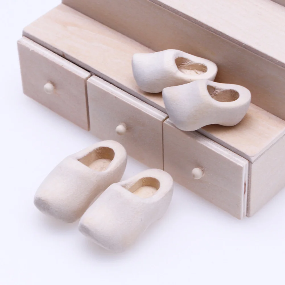 

4 Pairs House Clogs Simulation Wooden Shoes Mini for DIY Unfinished Klompen Miniature Decor White Ornament Child