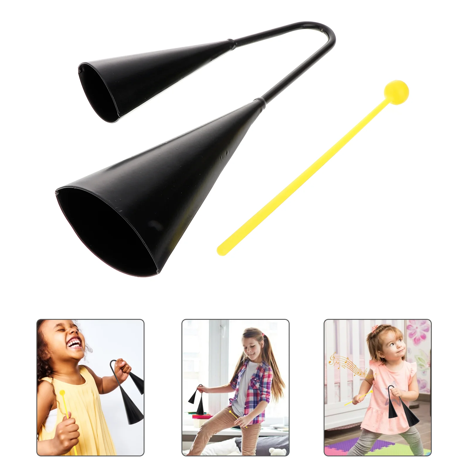 

Cowbell Metal Material Double Heads Durable Calling Bell Black Musical Instrument for Outdoor Class Enlightenment Music Parts