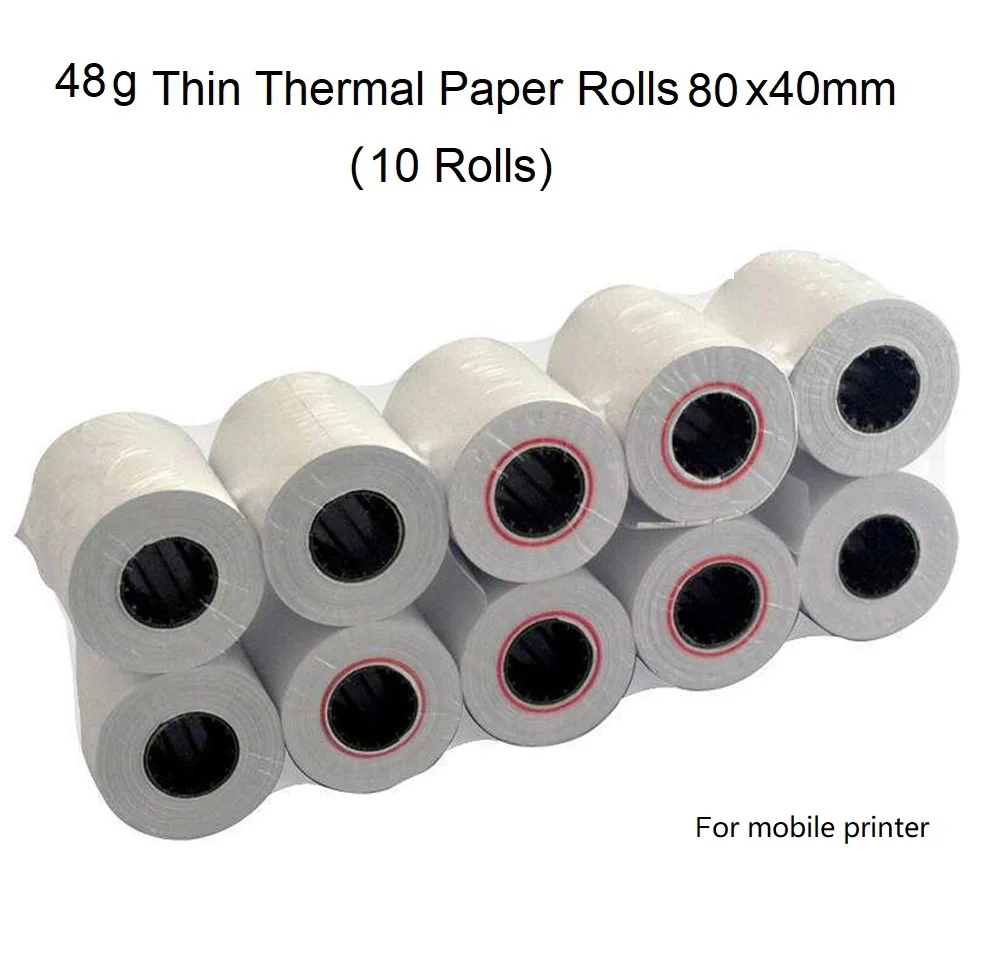 10 Rolls 18 Meter Length 48g Thin Thermal Paper Rolls 80x40mm Printing Paper Thermal Receipt for Cash register POS System