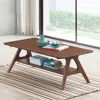 Mid-Century Modern Wood Coffee Table with Shelf Rectangular Table 3