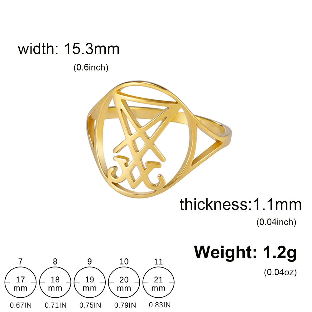 Lucifer Sigil Stainless Steel Ring with Leviathan Cross Amulet Design
