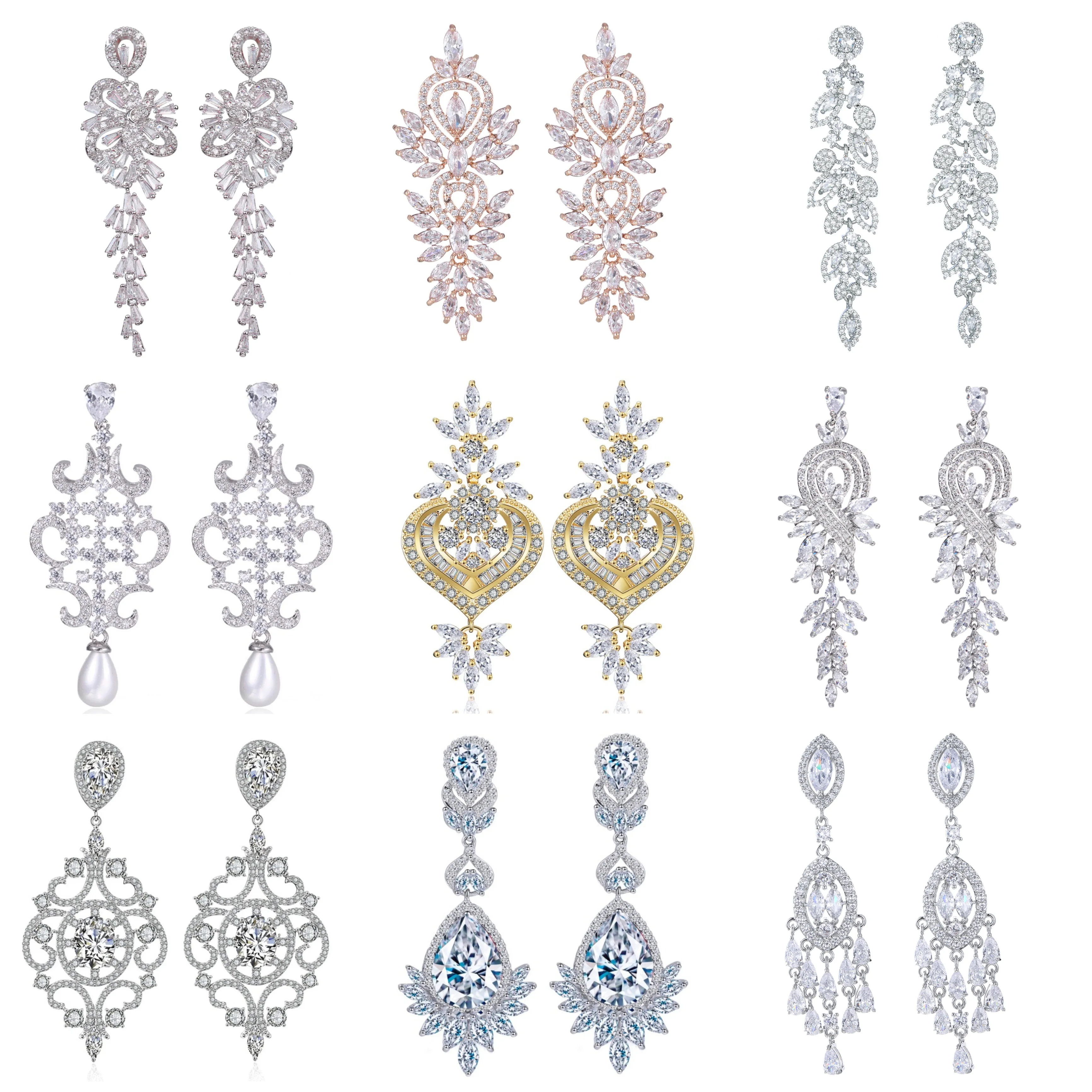 

AMC Super Luxurious Crystal Zircon Big Long Drop Dangle Earrings for Elegant Women Gifts CZ Bridal Wedding Jewelry Accessories