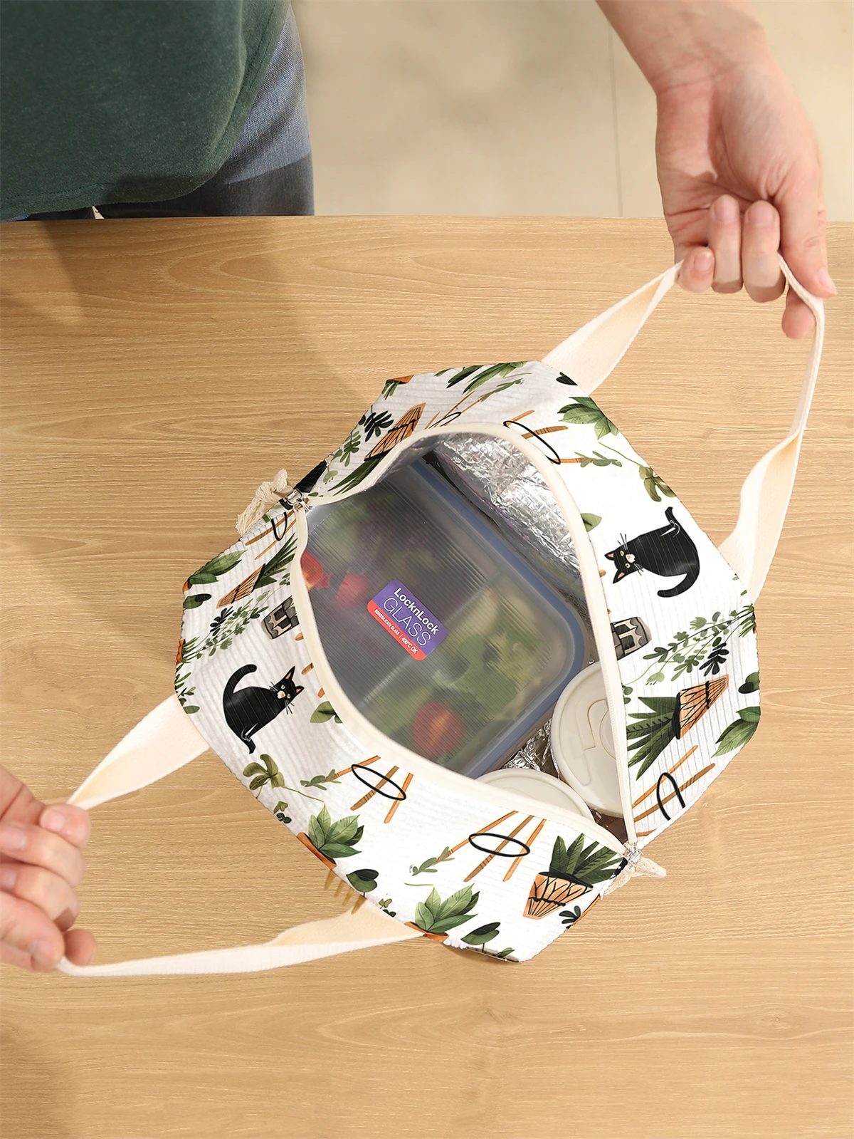 1pc- insulated lunch box bag thickened student portable lunch bag