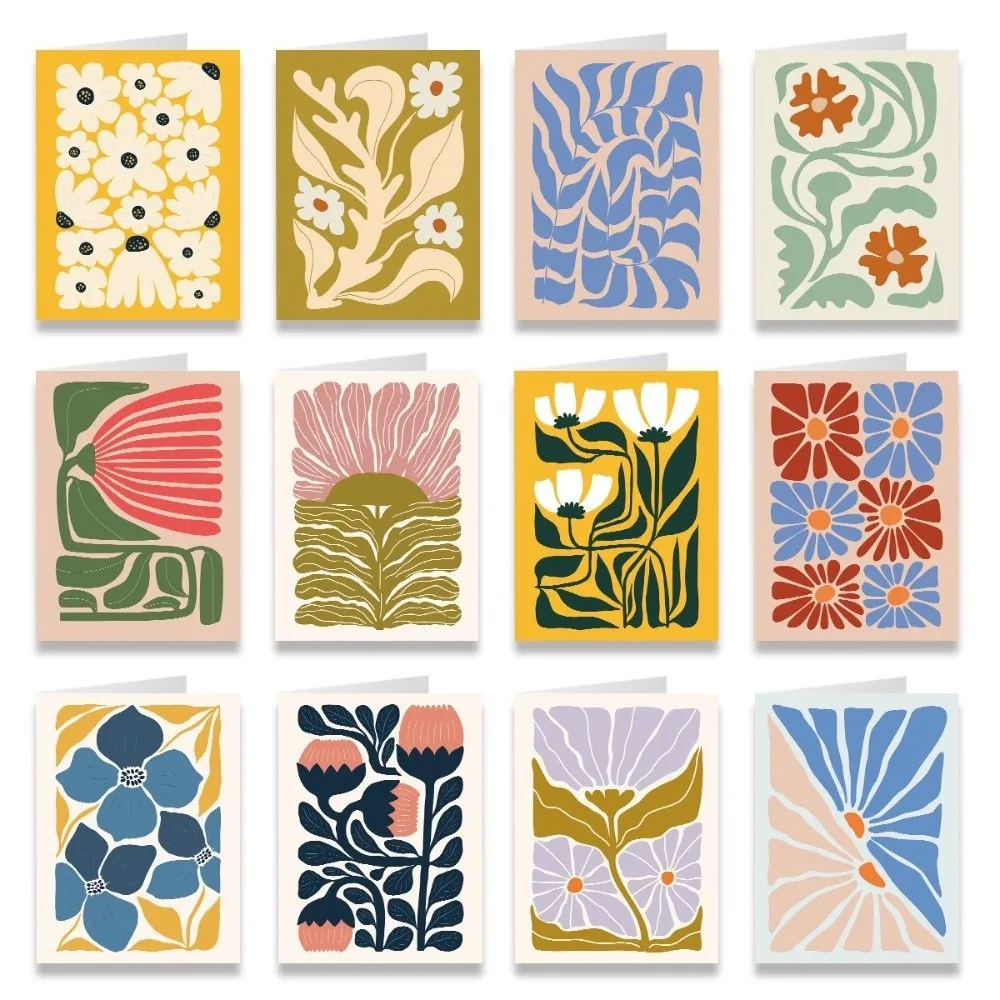 12/24pcs 추상 꽃무늬 감사 카드 세트 보호 스타일 20x15cm 인사말 카드(봉..