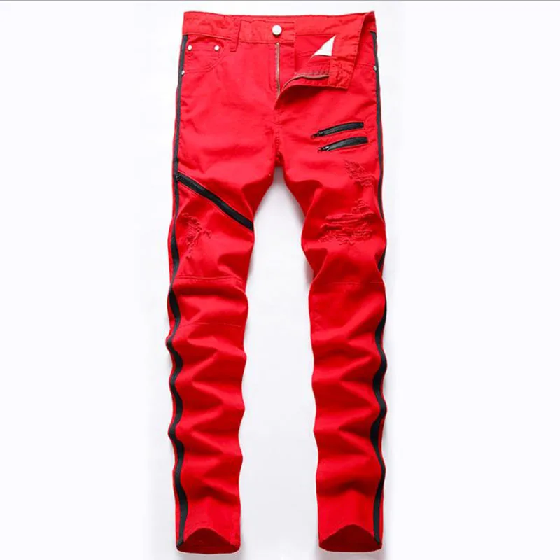 2022 High Street Mens Straight Hole Ripped Jeans Distressed Denim Pants Men Fashion Hip Hop Zipper Designer Cotton Jeans 1