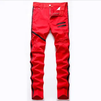 2022 High Street Mens Straight Hole Ripped Jeans Distressed Denim Pants Men Fashion Hip Hop Zipper Designer Cotton Jeans 1