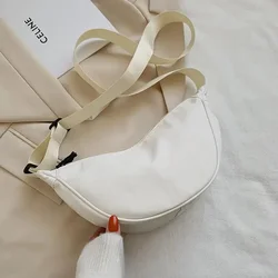 Women's Solid Color Nylon Shoulder Bag - Trendy Lightweight Dumpling Messenger with Large Capacity (White)