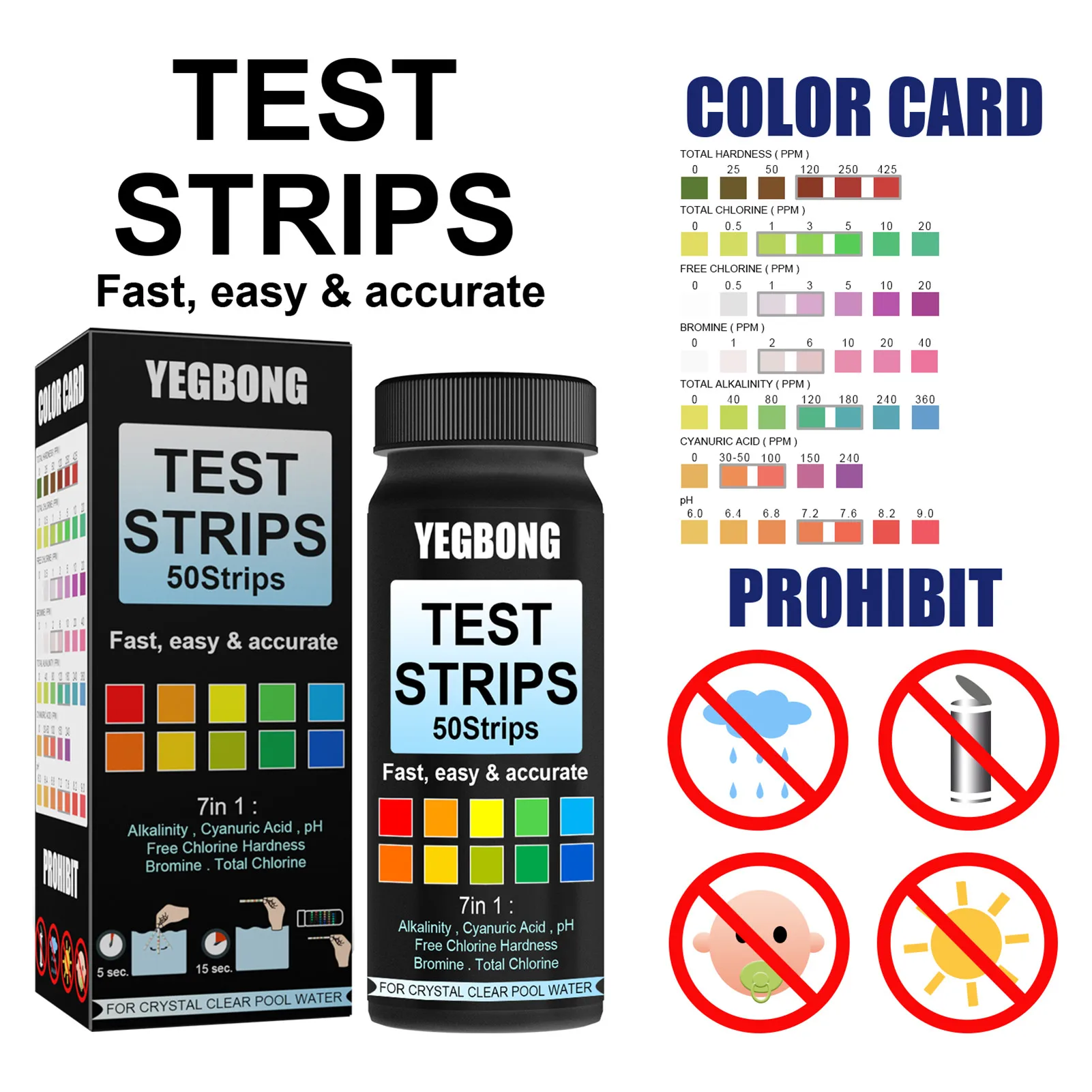 

Pool And Spa Test Strips 50pcs Water Test Strips 7 In 1 Spa Test Strips For Ph Total Chlorine Free Chlorine Bromine Alkalinity
