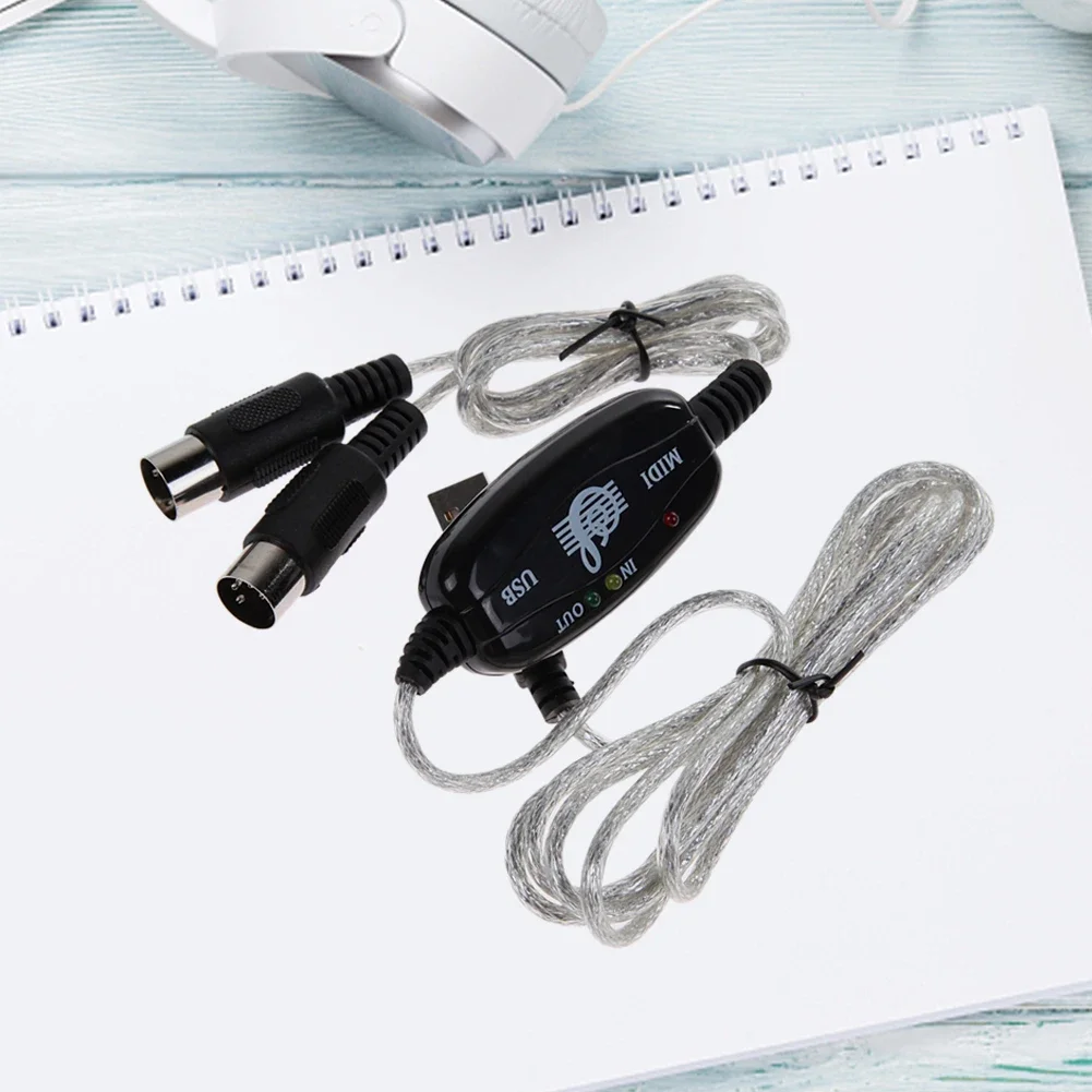 1 PC USB To MIDI Cable Converter PC To Synthesizer Music Studio Keyboard Interface USB Cable IN-OUT MIDI Converter Adapter Cord